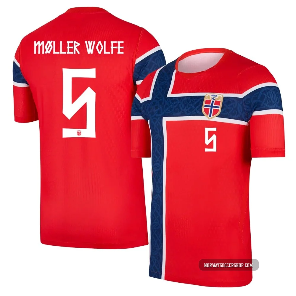 David Møller Wolfe Norway National Team Replica ＃5 Red Youth Home World Cup 2026 Soccer Jersey