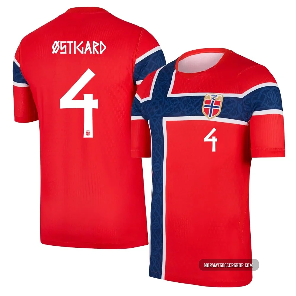 Leo Østigard Norway National Team Replica ＃4 Red Youth Home World Cup 2026 Soccer Jersey